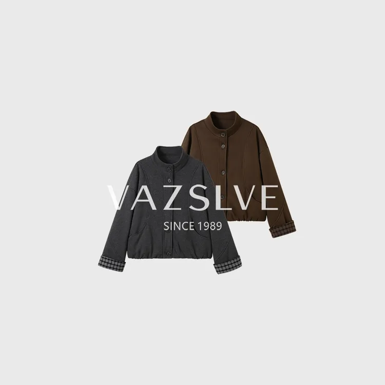【VAZSLVE/全新奢品】捡漏 格子拼接单排扣休闲百搭立领棉衣ss26461