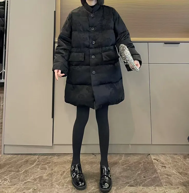 米可/MK-3258LJ【高级感中长款提花棉服】时尚休闲冬季新款棉服