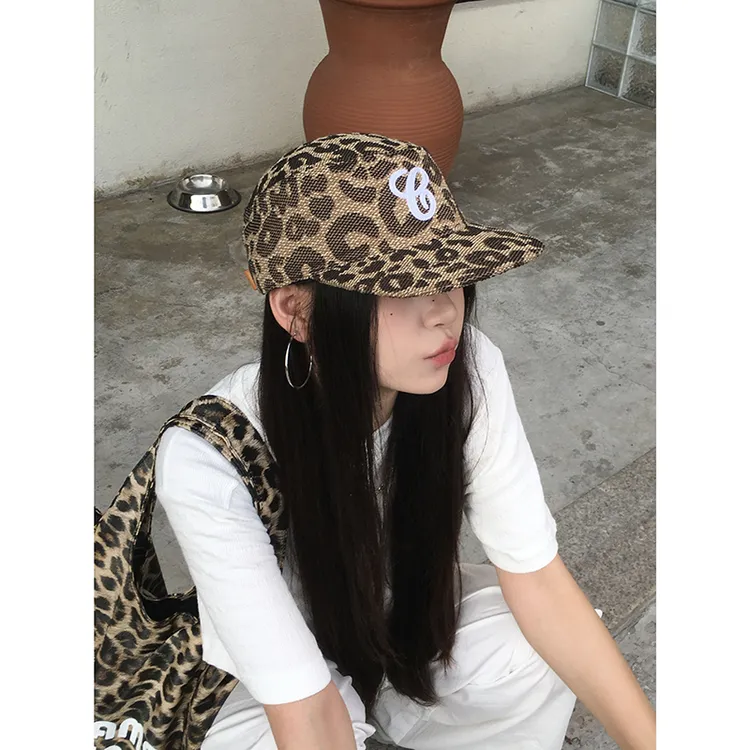 美式老钱风豹纹帽子女时尚复古辣妹平檐帽新款平顶棒球帽男