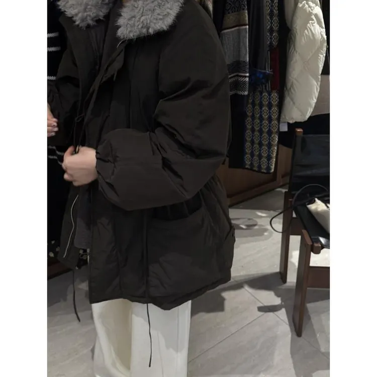 进口面料90白鸭绒拼接毛领收腰羽绒服  J25WT828