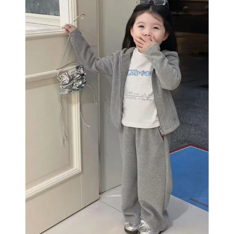 女童套装2025秋季新款儿童洋气韩版连帽卫衣宝宝休闲阔腿直筒裤潮