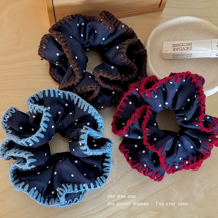 韩系撞色花边波点大肠发圈女丸子头扎头发绳低马尾双层头绳发饰品