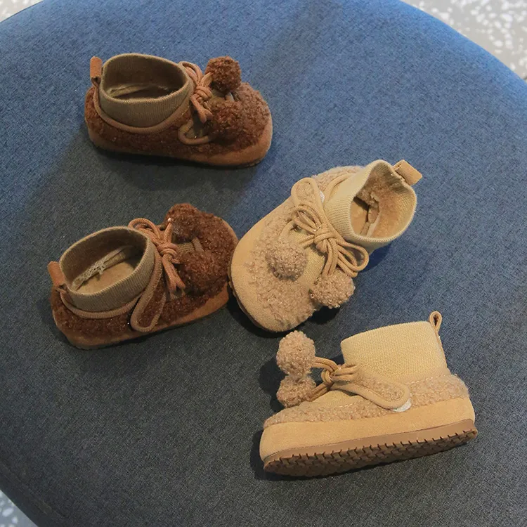 2882女宝宝毛绒棉鞋冬季软底加绒毛毛鞋蝴蝶结可爱软底韩版学步鞋