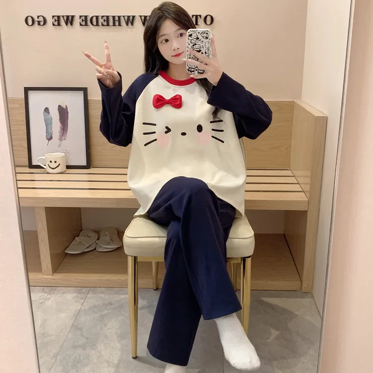 2025春秋季新款纯棉睡衣女卡通长袖长裤爆款可外穿少女家居服套装
