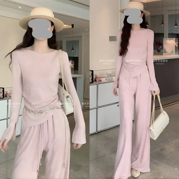 早秋穿搭一整套女装高级感银丝粉色小香风套装女2025新款爆款洋气
