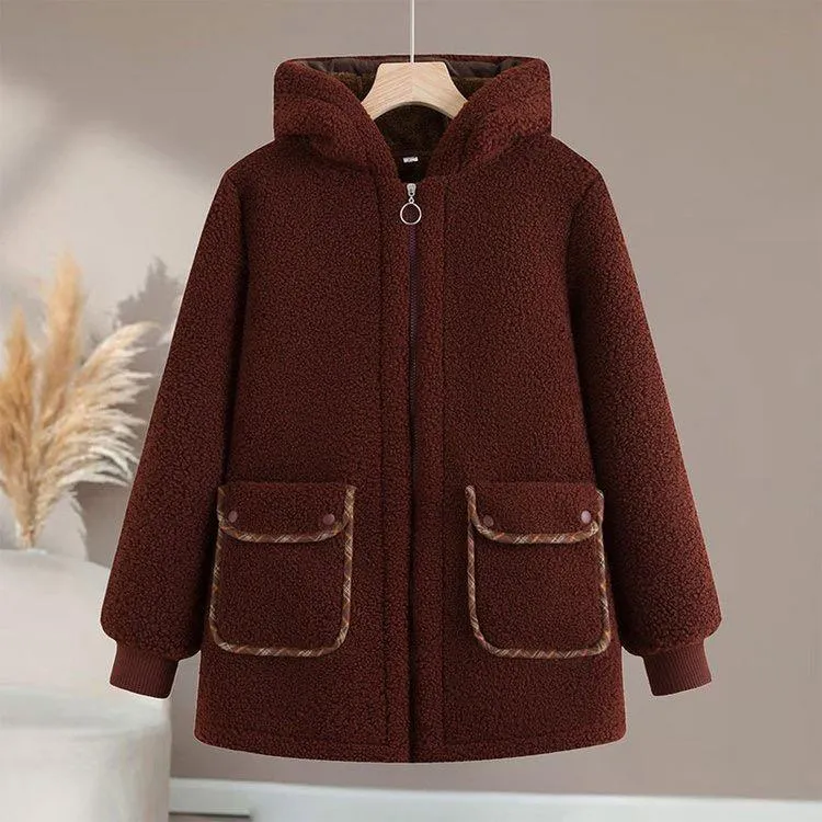 范哲萨中老年妈妈冬装棉衣加绒加厚颗粒绒外套时尚洋气宽松棉袄保