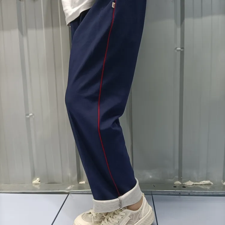 小学生一道细红杠涤盖棉料校服裤藏蓝男初高中生女春秋细红条校裤