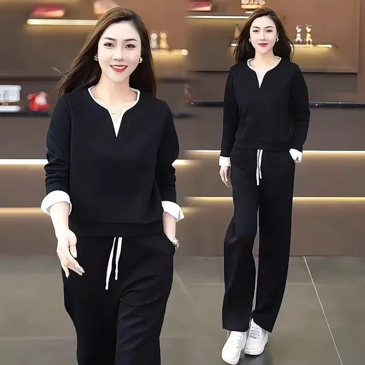 200斤微胖mm休闲套装女士春秋大码宽松显瘦遮肉洋气质妈妈运动服