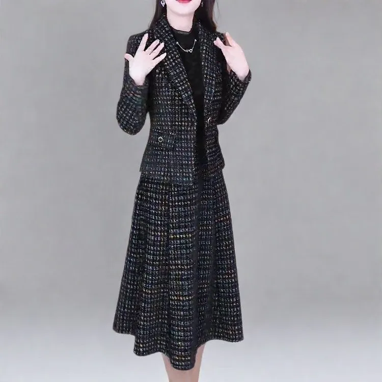 气质西服外套蕾丝拼接连衣裙两件套2025秋季新款时尚西装套装裙女