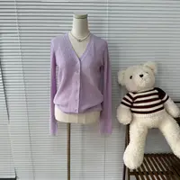 美丽诺羊毛V领针织开衫长袖纯色百搭修身显瘦内搭打底25092540