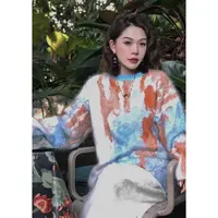 高定幻彩油画粉！500-600g康赛妮山羊绒拉绒花纱上衣80058