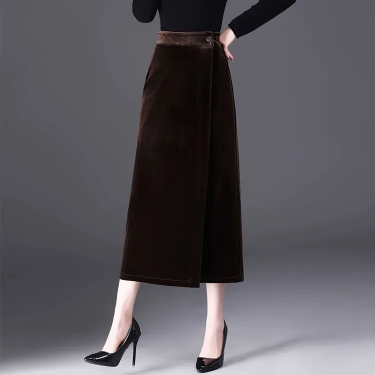 丝绒直筒半身裙一片式独特高级感裙子女士秋季新款气质长裙包臀裙