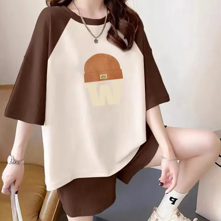 运动套装女夏2025年新款宽松显瘦拼色跑步服短袖短裤休闲两件套薄