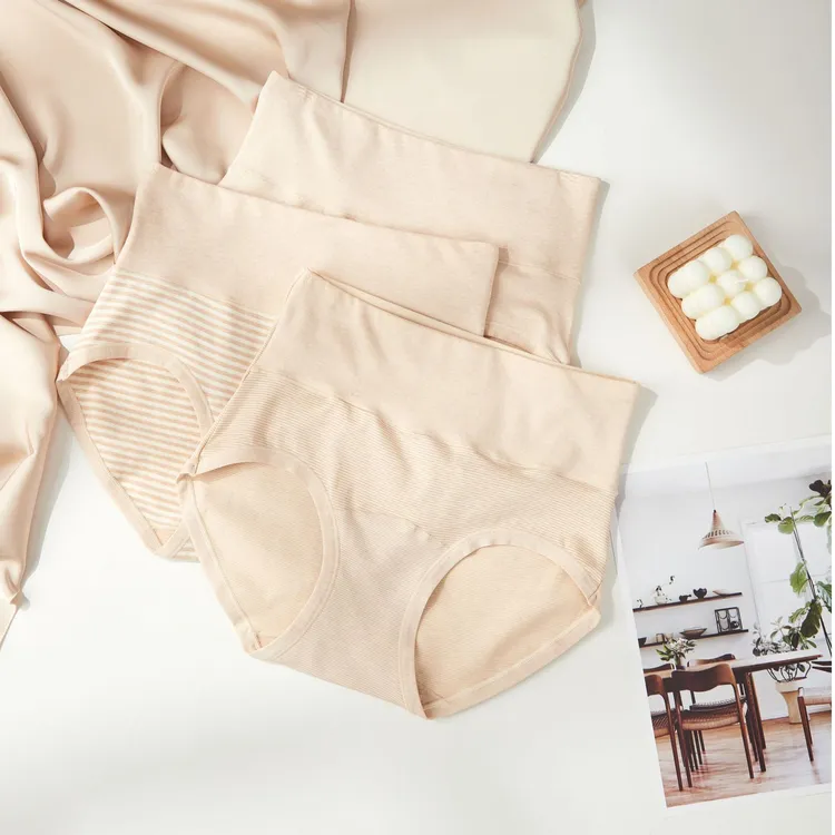 新疆天然彩棉女士内裤高腰加长裆升级款三条装2536