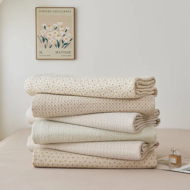 全棉超柔纱石墨烯小碎花小清新大花边款床盖三件套2.5*2.7米