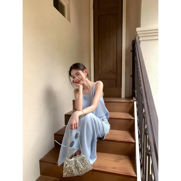 【赵小小&慢节奏~】28586 夏季休闲慵懒风无袖上衣+半身裙两件套女