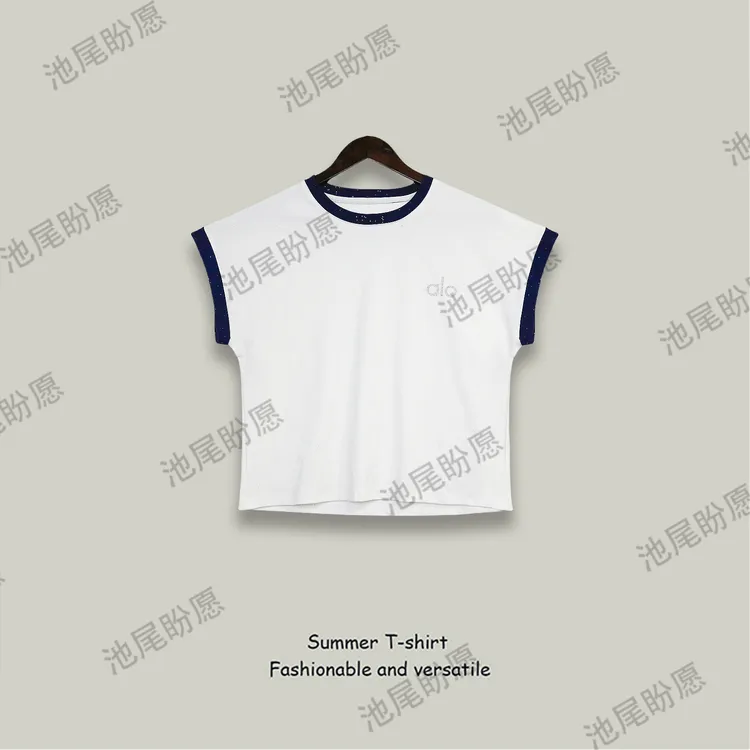 新款2025夏季满印撒银字母烫钻设计感拼色时尚显瘦上衣短袖T恤女