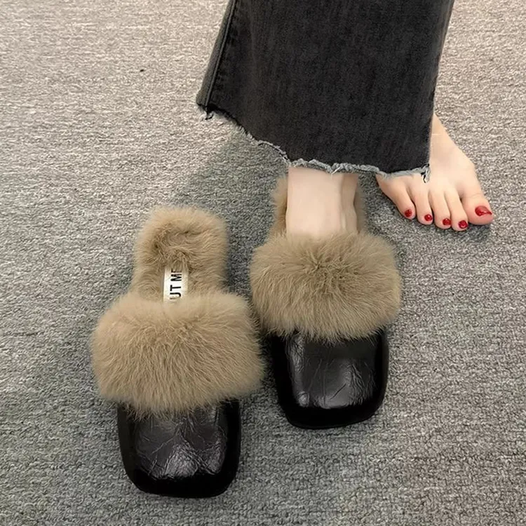 法式绝美包头秋冬毛毛拖鞋加绒女外2025平底新款穆勒懒人爆款外出
