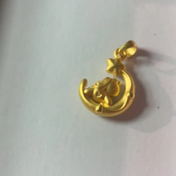 黄金足金999月亮小马吊坠