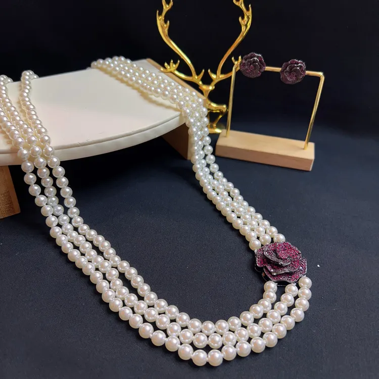 铜仿珍珠项链 哈尼西牧时尚华丽两件套#0008776