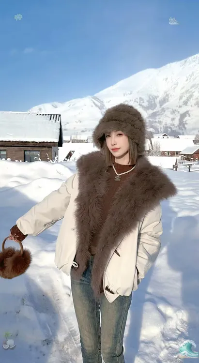 熙薇『雪境狐影』2025冬季新款设计师大毛领贵气羽绒服H6873