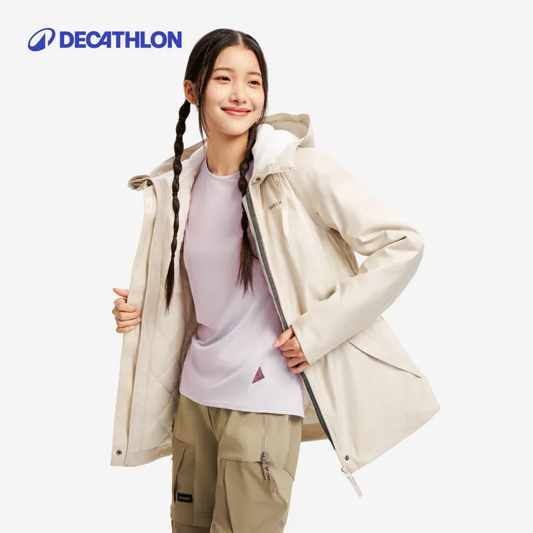 迪卡侬NH500外套女冬加绒加厚风衣登山服运动防风防水棉服331299