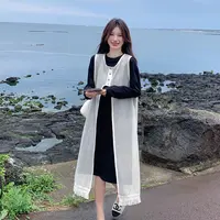 妮妮家5560田园风圆领衬衫连衣裙+流苏镂空背心裙套装