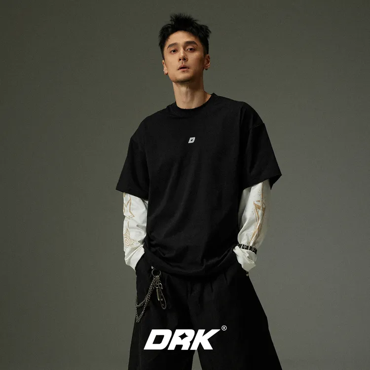 DRK【回溯系列】星星D假两长袖T男士秋季休闲宽松T恤潮流印花美式