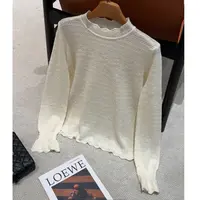 玳妮【美若天仙】秋冬新款时尚氛围感宽松半高领套头蕾丝针织打底衫