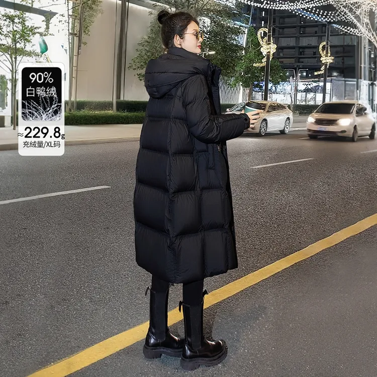 丝柏舍2025冬装新款女装时尚简约宽松连帽中长款羽绒服S54B2484Y
