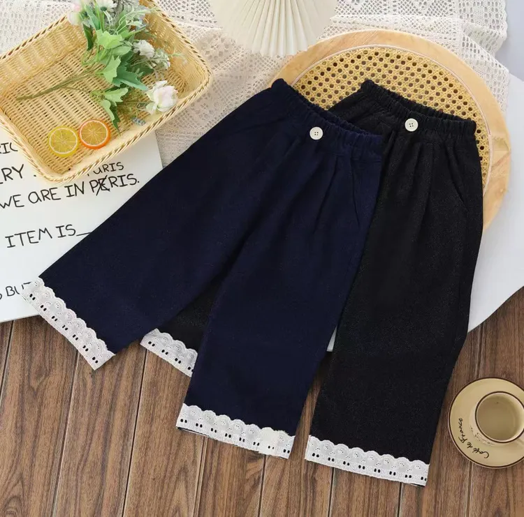 【柚妈童品】女童新款秋季韩版蕾丝花边休闲裤时尚百搭