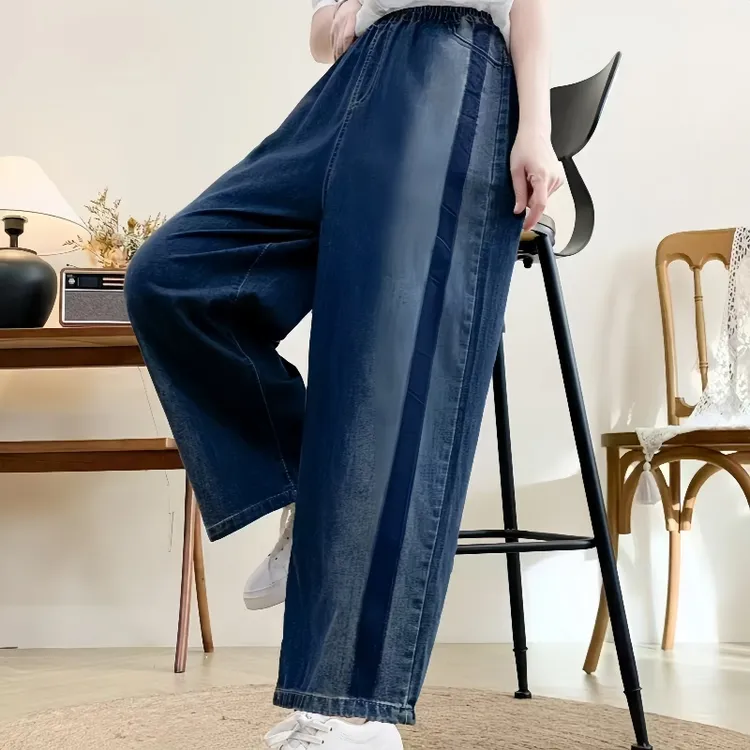 春季新款复古牛仔裤女宽松大码显瘦文艺高腰潮流直筒阔腿裤哈伦裤