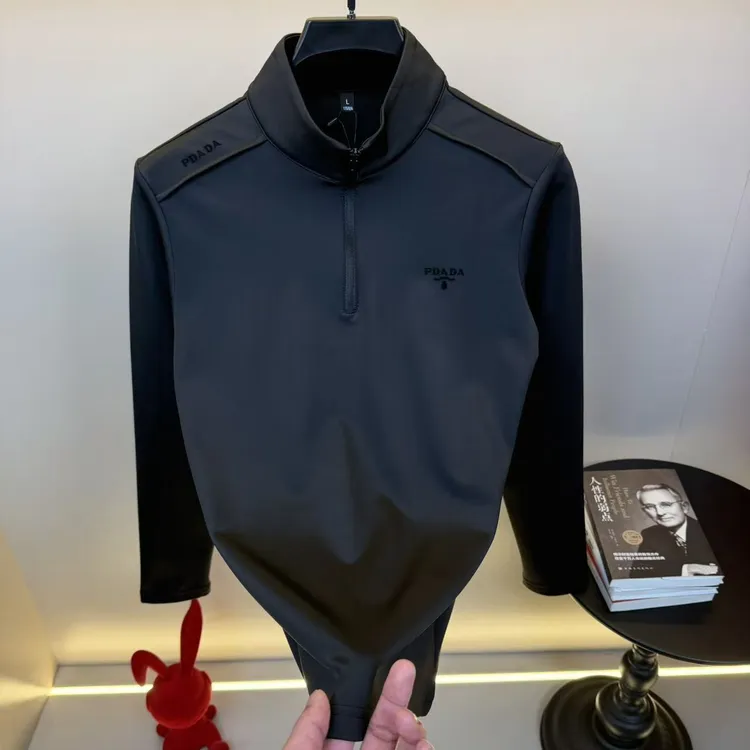 高档轻奢秋冬新款拉链加绒长袖高领T恤男士秋冬商务休闲男装S1520