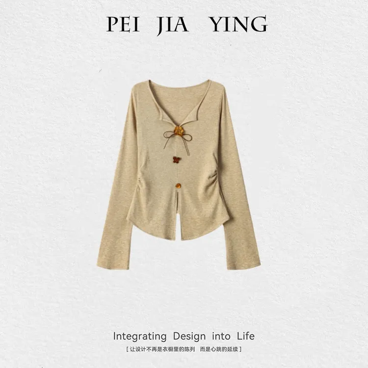 女装2025法式设计感V领花朵针织衫女秋冬季新款褶皱收腰显瘦上衣