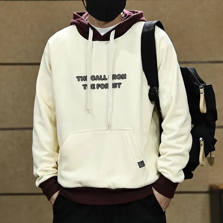 高端360g重磅美式潮流时尚秋冬连帽卫衣宽松拼色刺绣连帽上衣外套