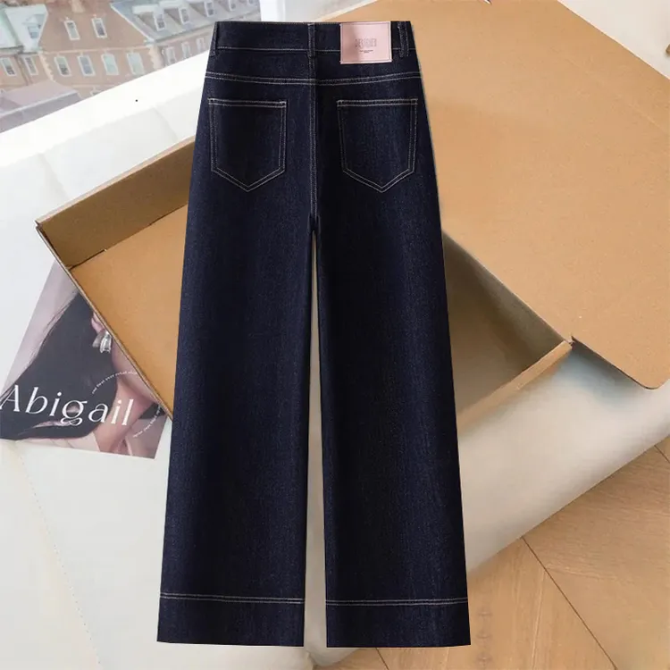 秋冬新款高腰加绒牛仔裤女2025爆款宽松直筒时尚百搭窄版阔腿长裤