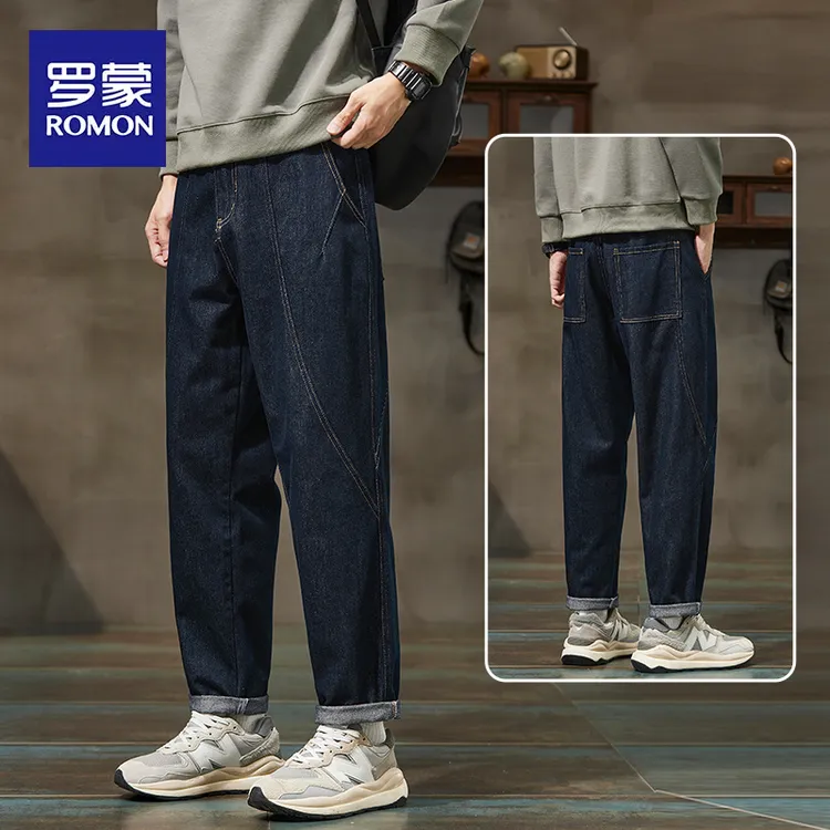罗蒙宽松直筒潮流工装长裤子男款原牛春秋新款赤耳丹宁牛仔裤男士