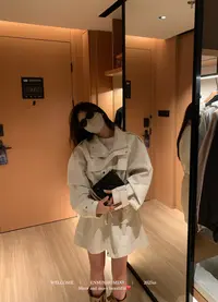 灰灰呀！韩代老板娘实拍 复古设计感宽松百搭立领收腰工装风衣外套