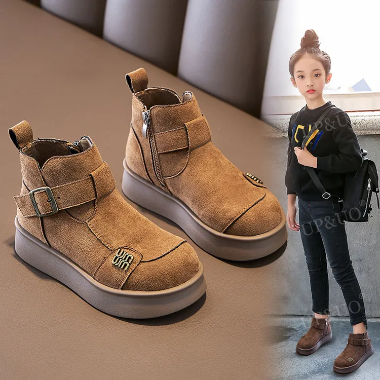 女童勃肯鞋2025新款秋冬款大童短靴小女孩加绒二棉鞋洋气儿童靴子