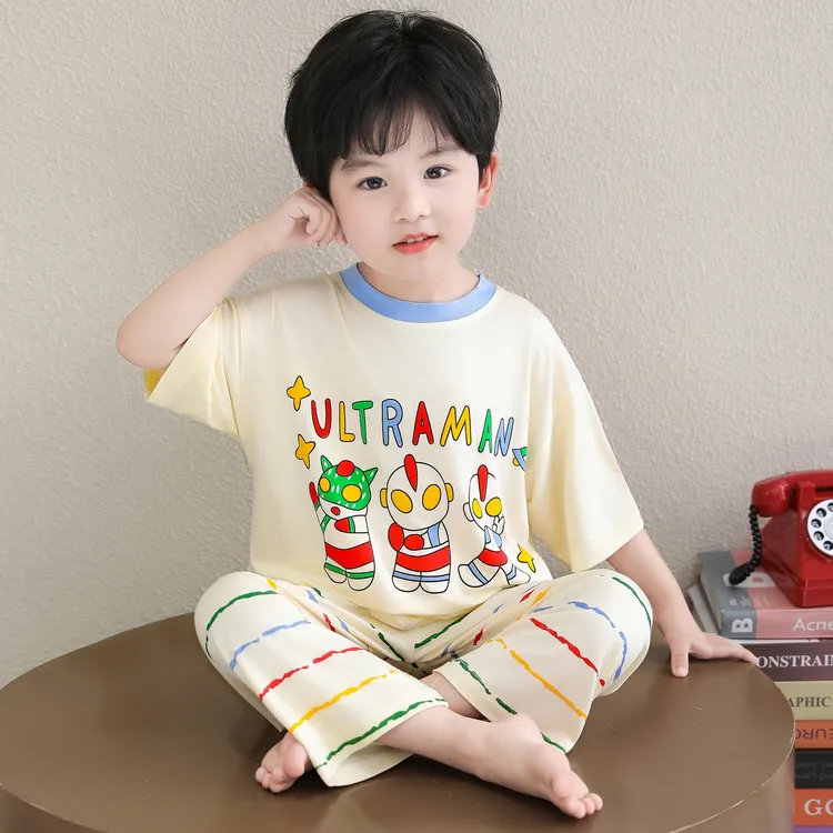 儿童睡衣夏季薄款莫代尔男童空调服男孩宝宝奥特曼卡通家居服套装