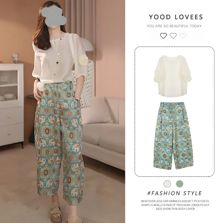 立体花朵别致衬衣短袖上衣女2025夏季新款韩版百搭复古直筒裤套装