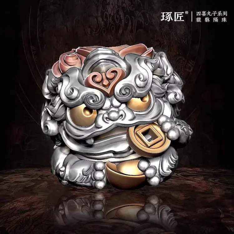 貔貅隔珠四喜文玩配饰国风猴头单珠diy手串配珠银饰配件珠子散珠