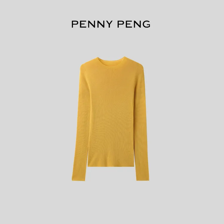 PENNYPENG挚爱打底 无缝一体软糯舒适圆领羊毛修身毛衣套头衫 