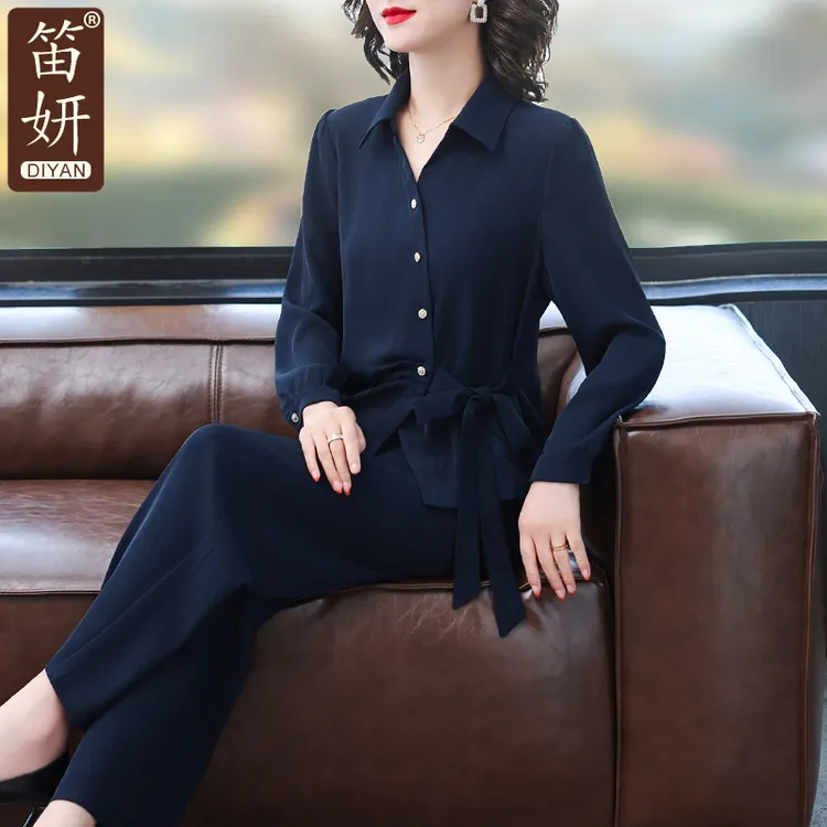 时尚妈妈秋装洋气套装秋衣新款中老年女装春秋季高端大气小衫裤子