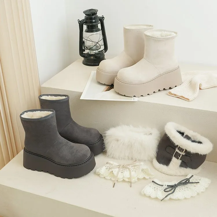 加绒厚底可拆卸五穿毛毛女2025冬季新款专柜版厚底棉鞋雪地棉靴