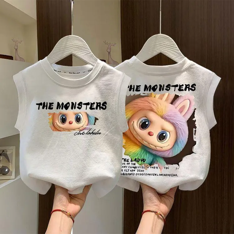 夏季纯棉新款拉布布无袖T恤男女童卡通洋气宝宝背心百搭洋气上衣