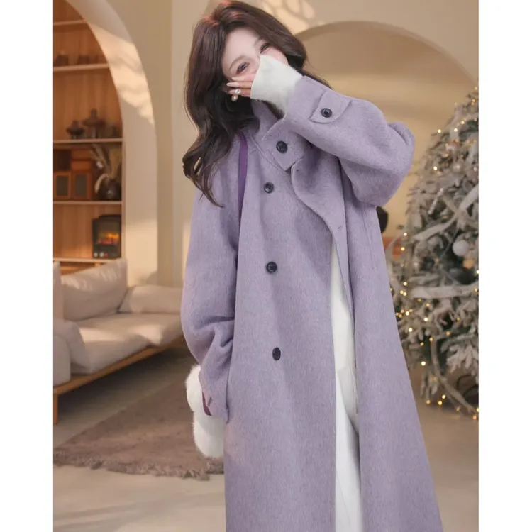 伊迪卡双面羊毛大衣中长款宽松气质百搭高贵韩系慵懒韩系秋冬新款