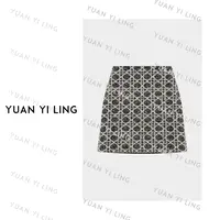 袁艺灵【戴妃】25秋冬定制格纹图案法式优雅藤格纹A字半身短裙