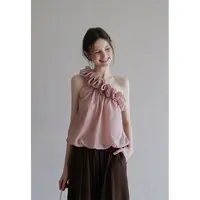 清冷系禅意衣服女设计感重工花边斜肩花苞背心休闲直筒阔腿裤子