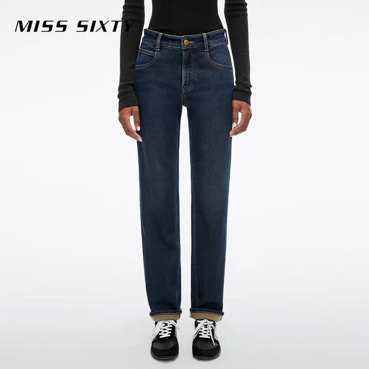 【羊驼毛】Miss Sixty2025冬季新款牛仔裤女含中腰复古显瘦小脚靴裤